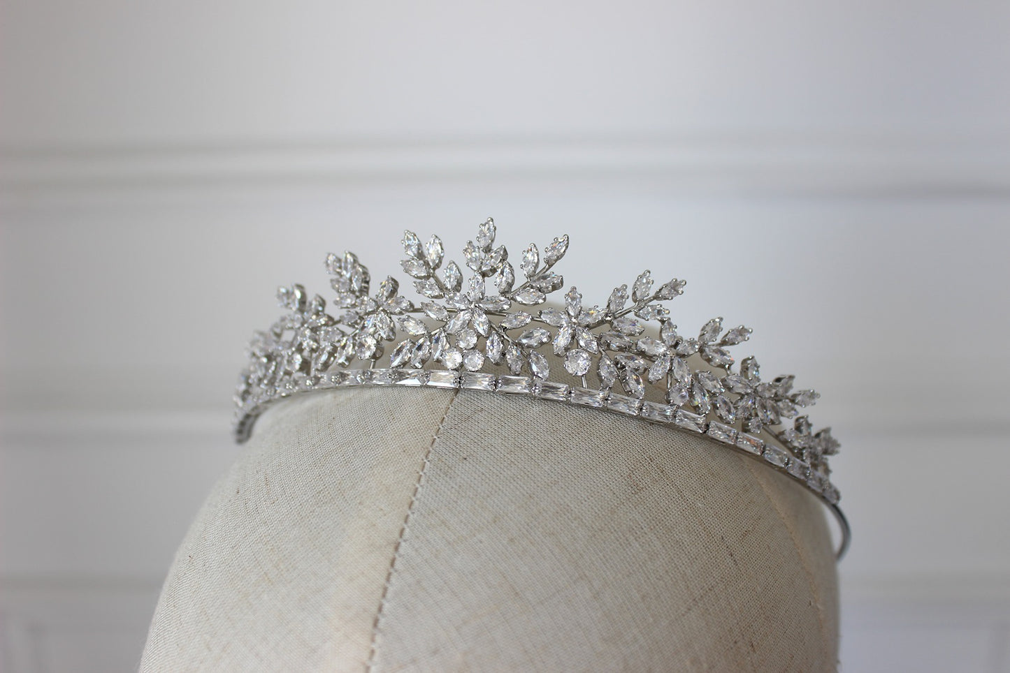 Silver bridal crown on mannequin