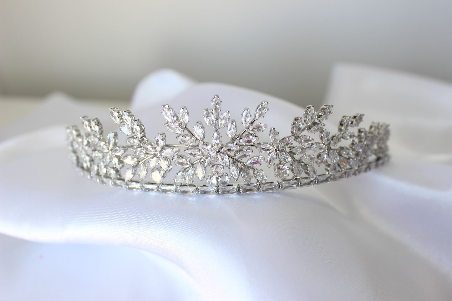 Silver bridal crown on white background