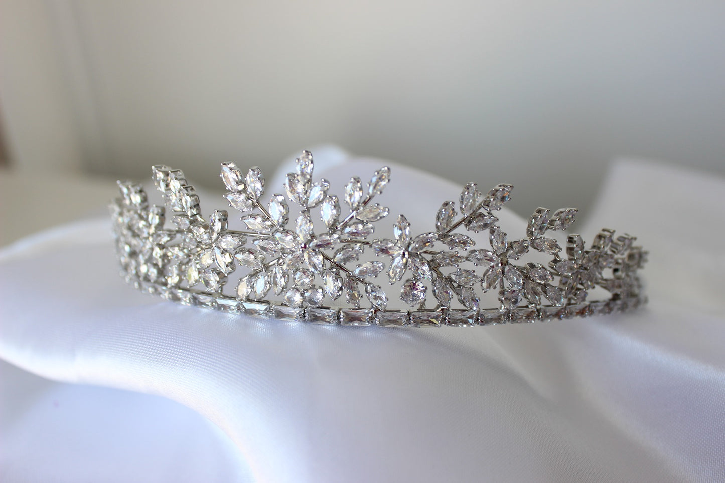 Silver bridal crown on white background