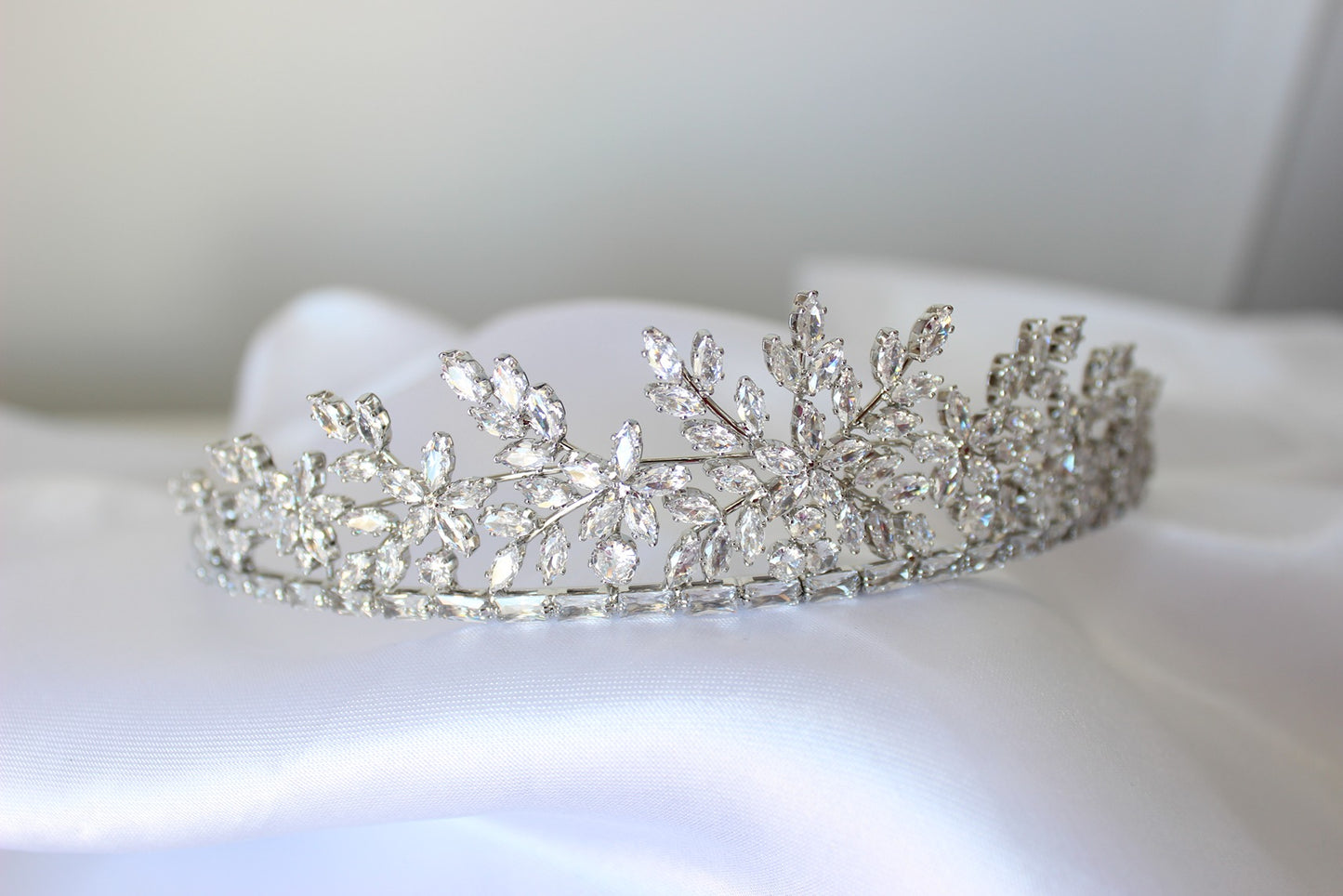 Silver bridal crown on white background