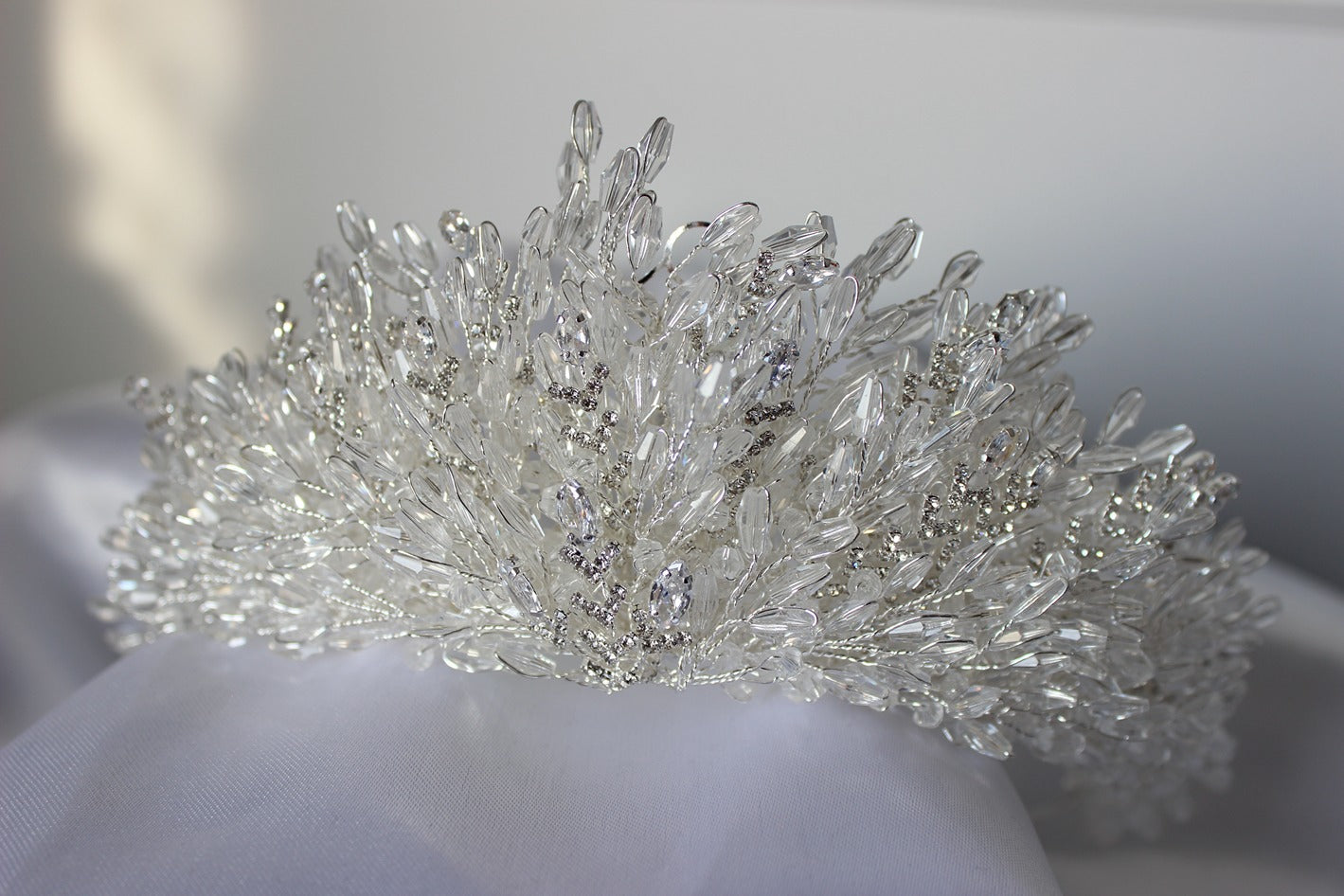 Silver bridal crown on white background