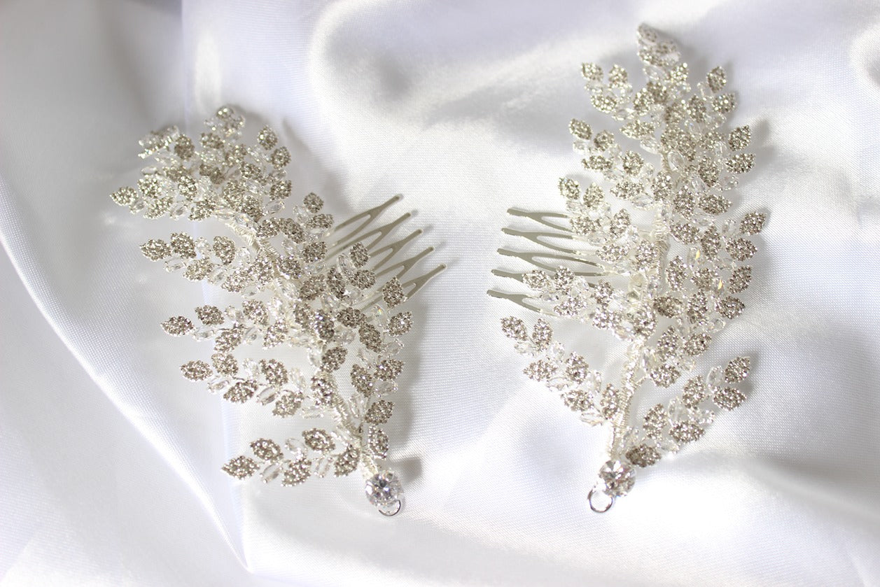 Silver bridal hair pin on white background