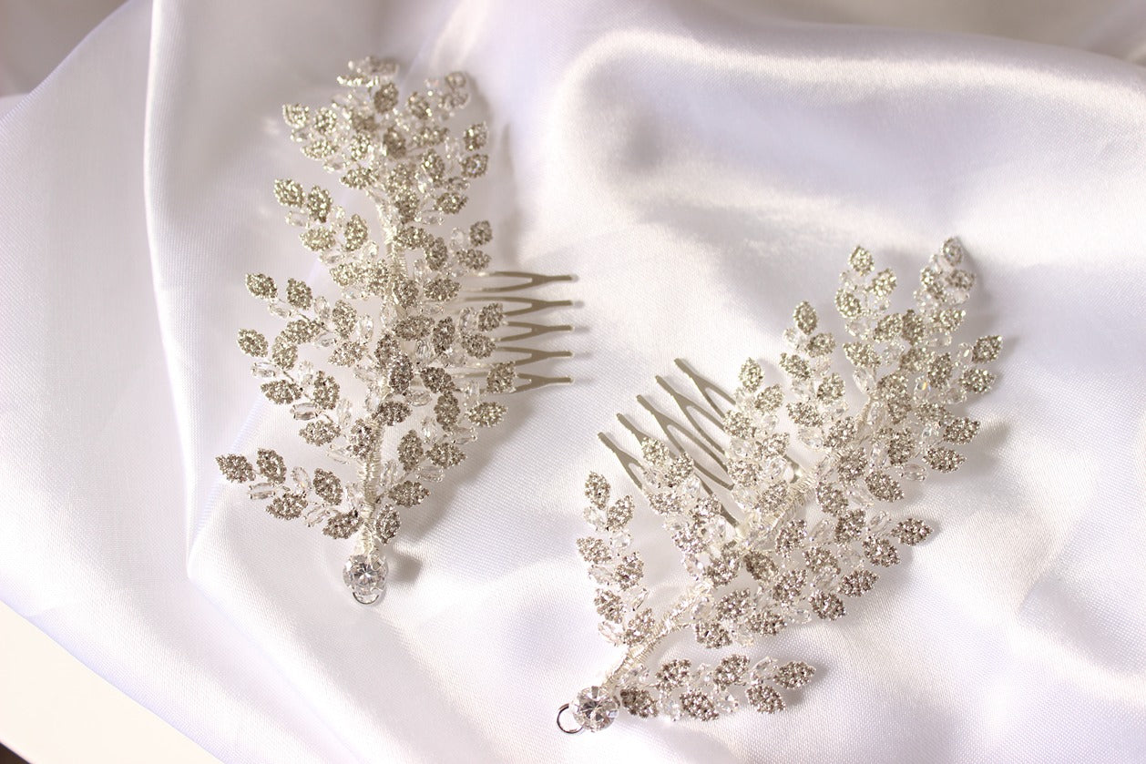Silver bridal hair pin on white background