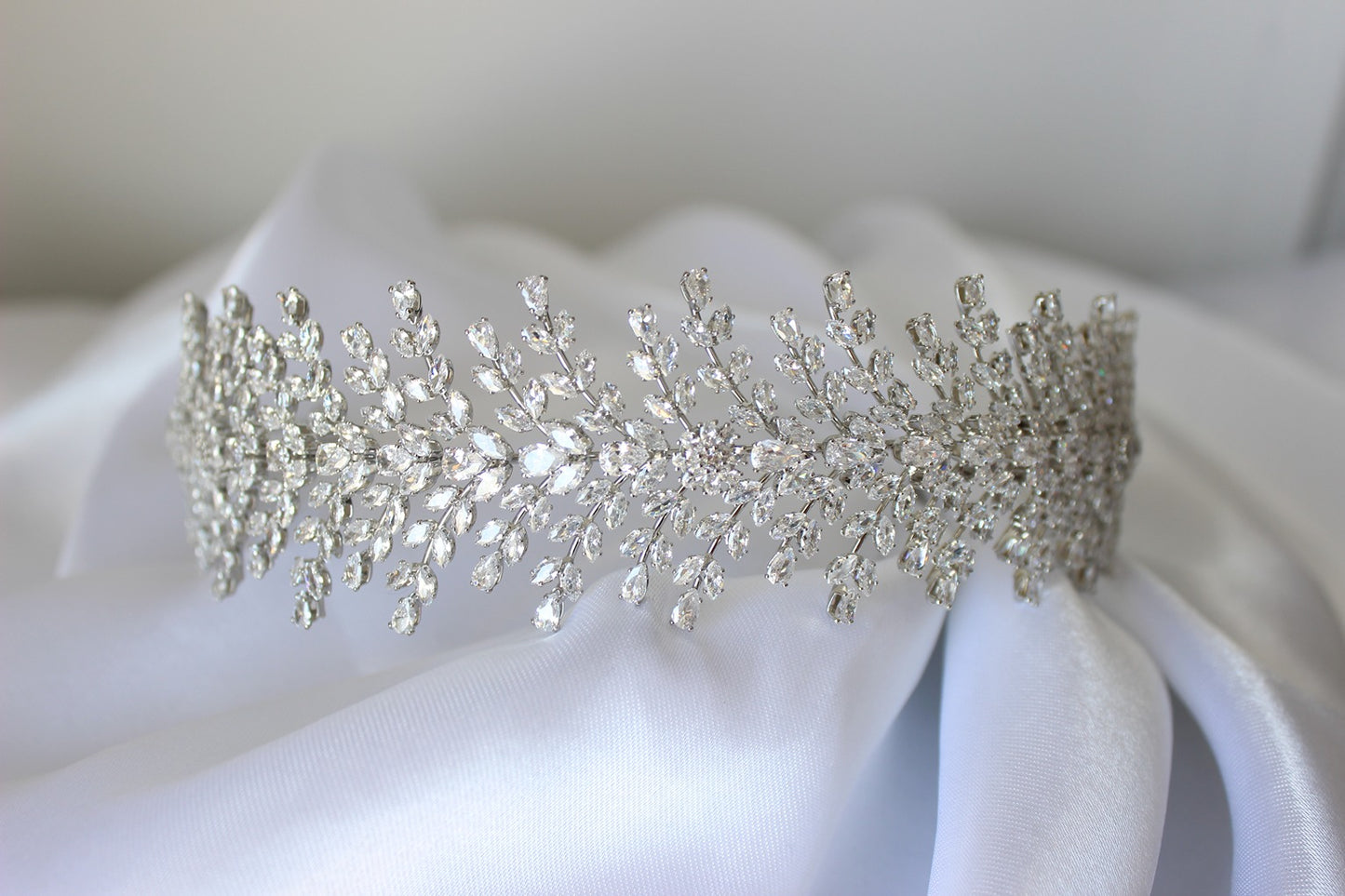 Silver bridal headband on white background