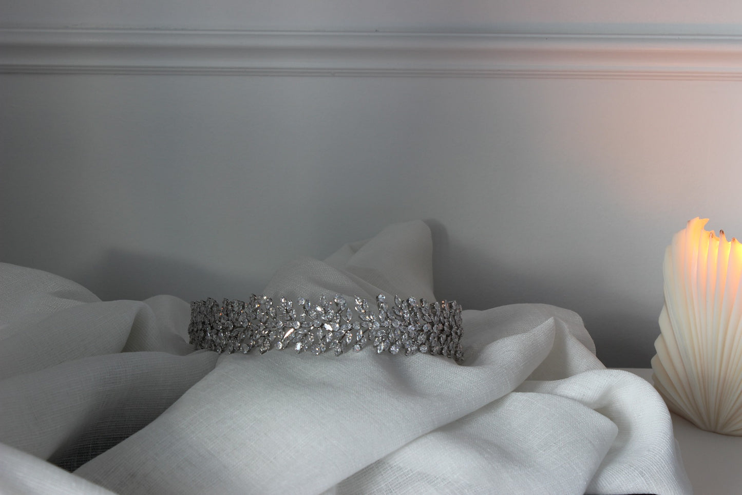 Silver bridal headband on white background