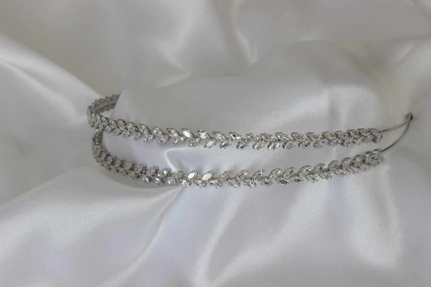 Silver bridal headband on white background