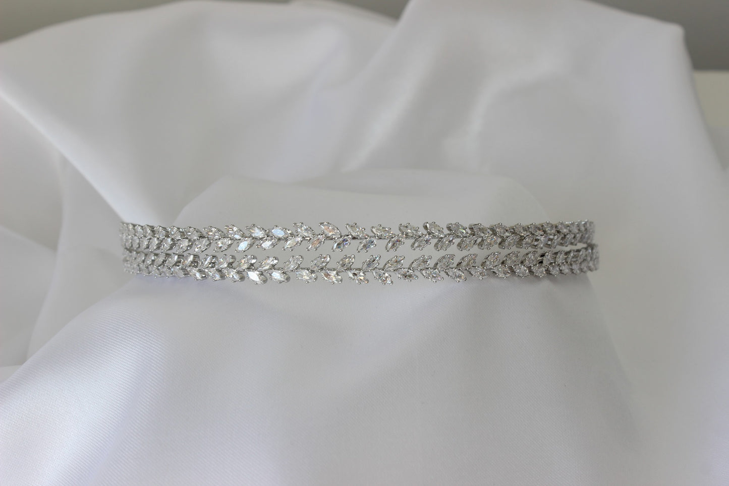 Silver bridal headband on white background