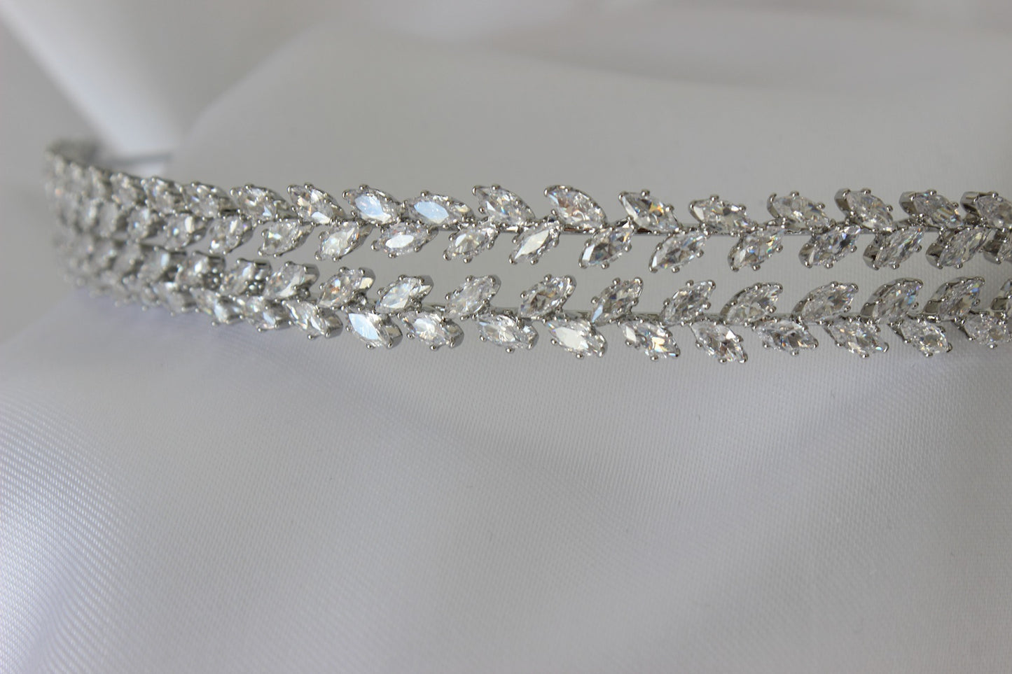Silver bridal headband on white background