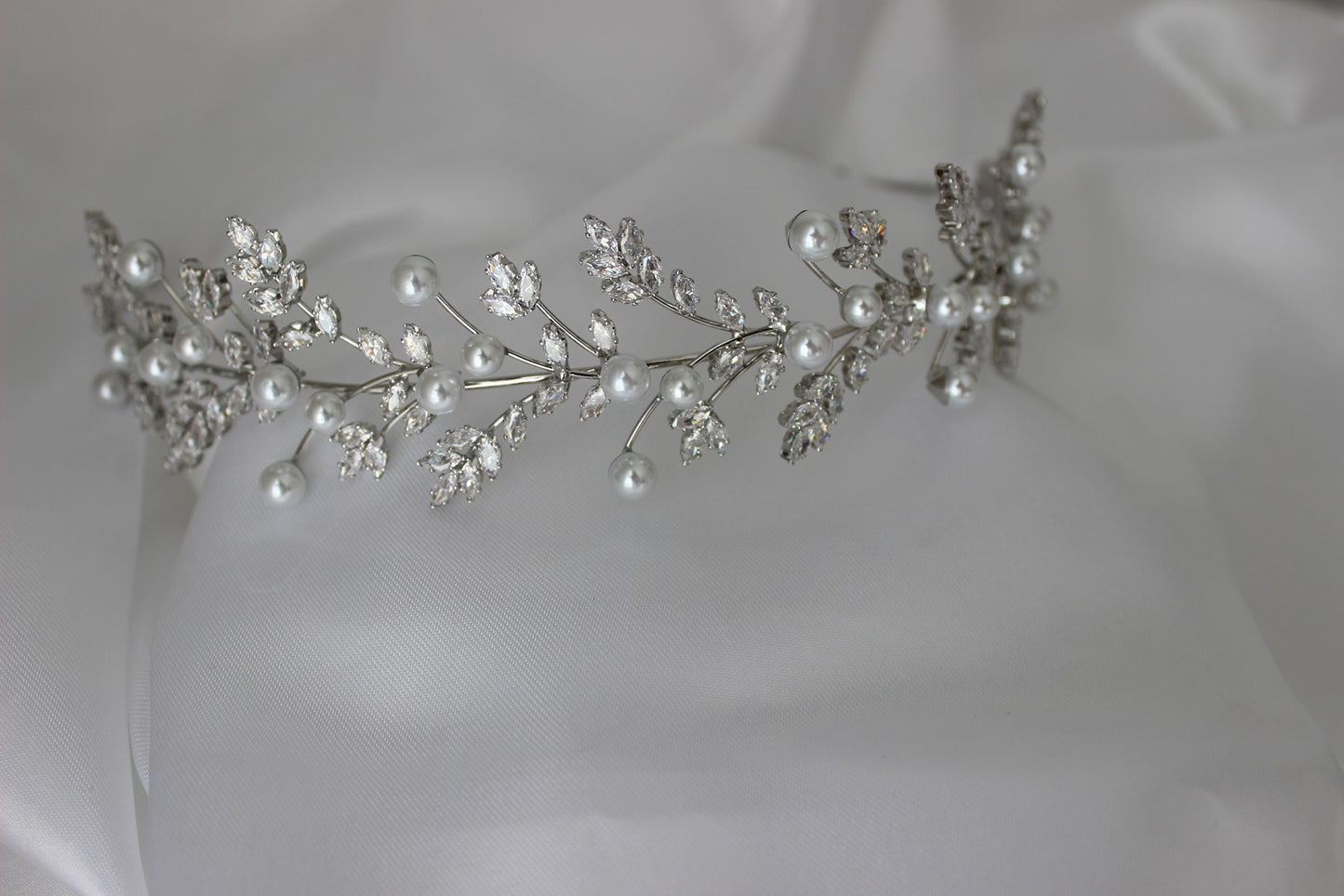 Silver bridal headband on white background