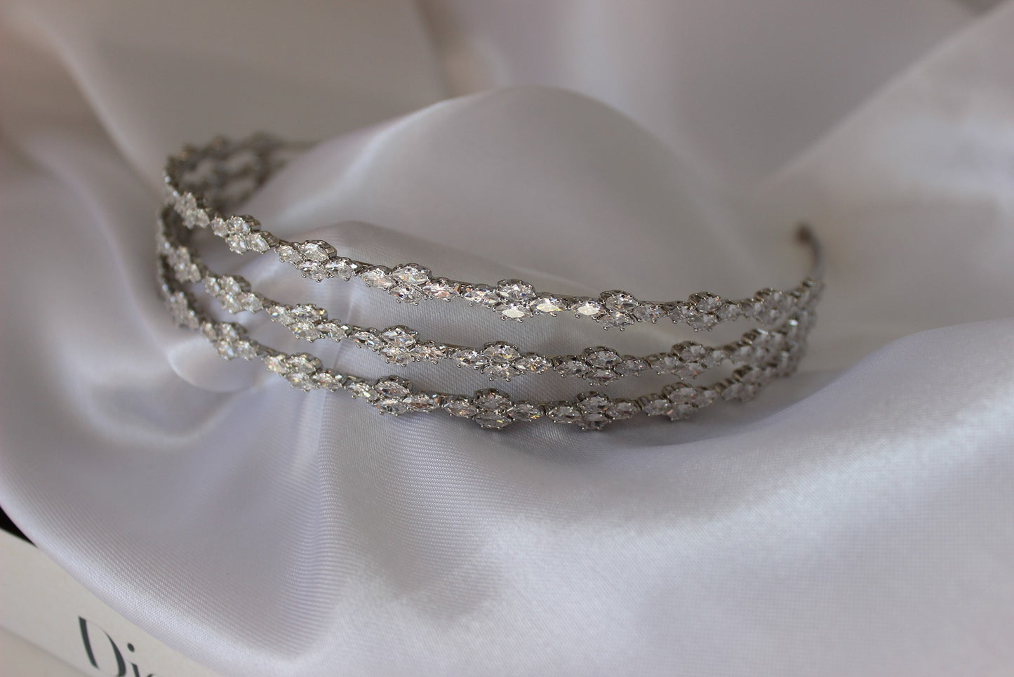 Silver bridal headband on white background