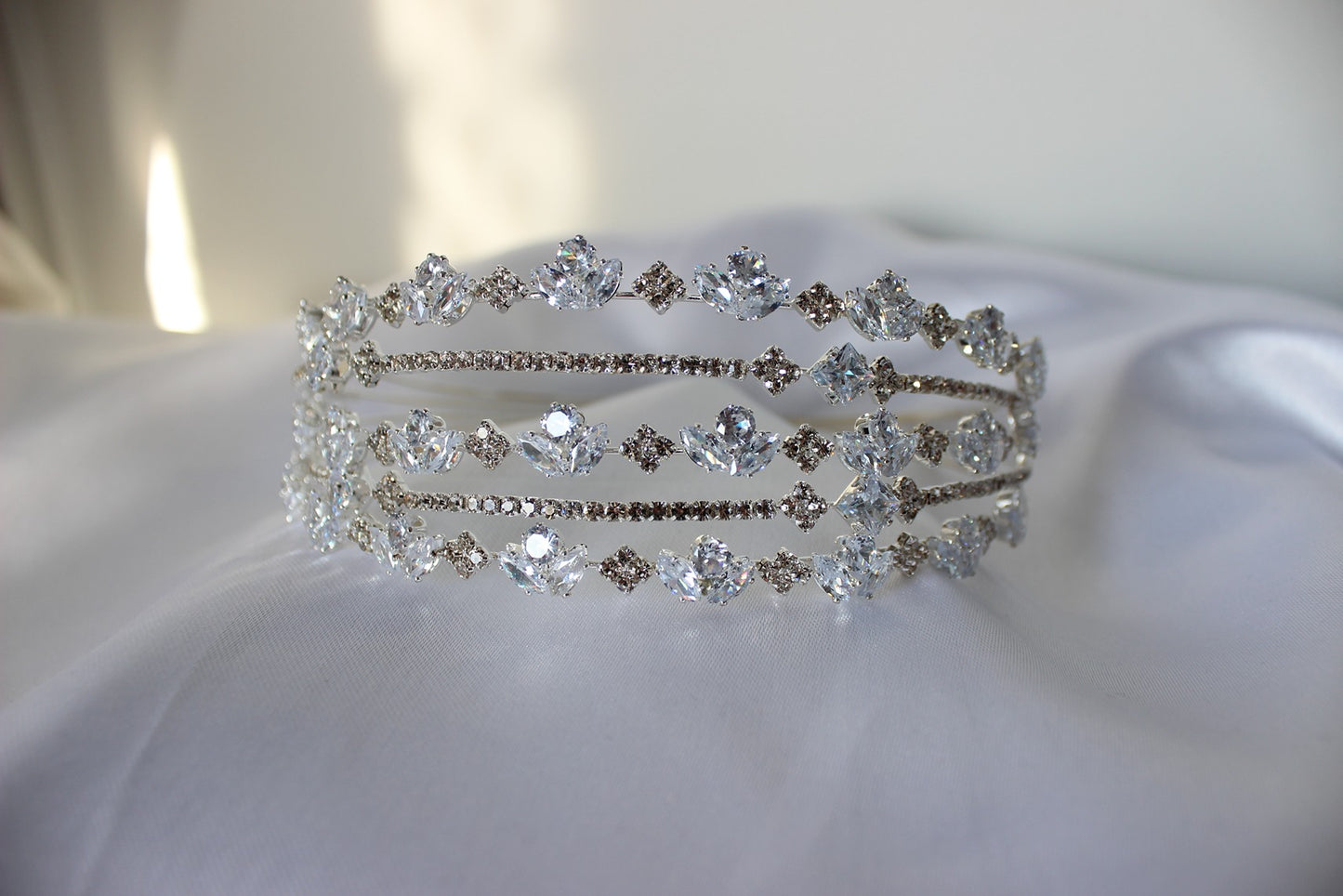 Silver bridal headband on