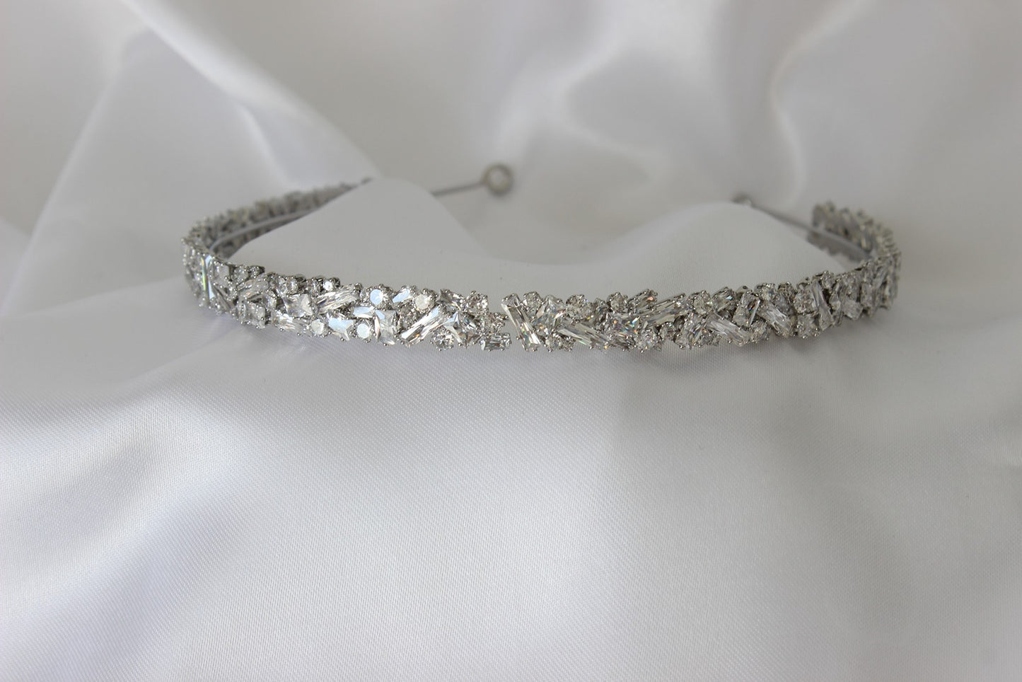 Silver bridal headband on white background