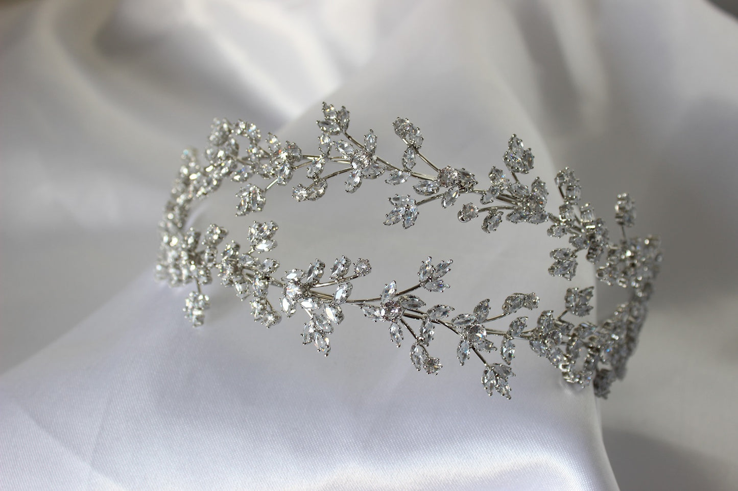Silver bridal headband on white background