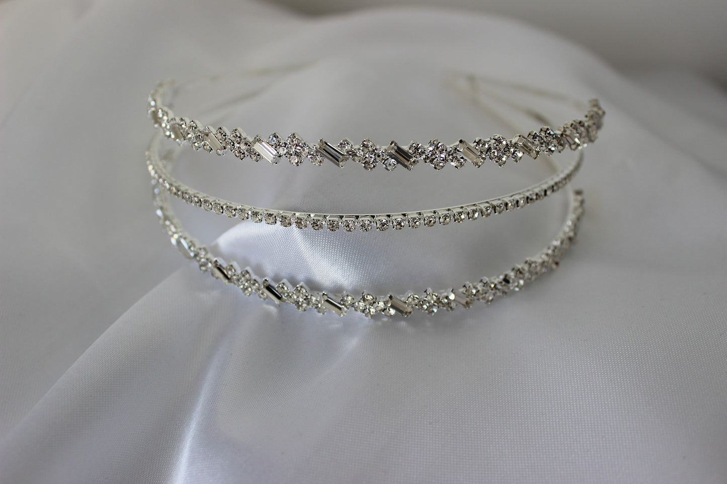 Silver bridal headband on white background