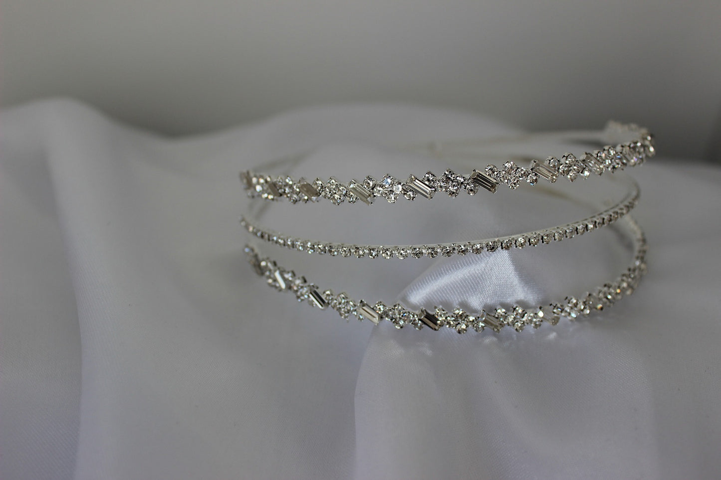 Silver bridal headband on white background