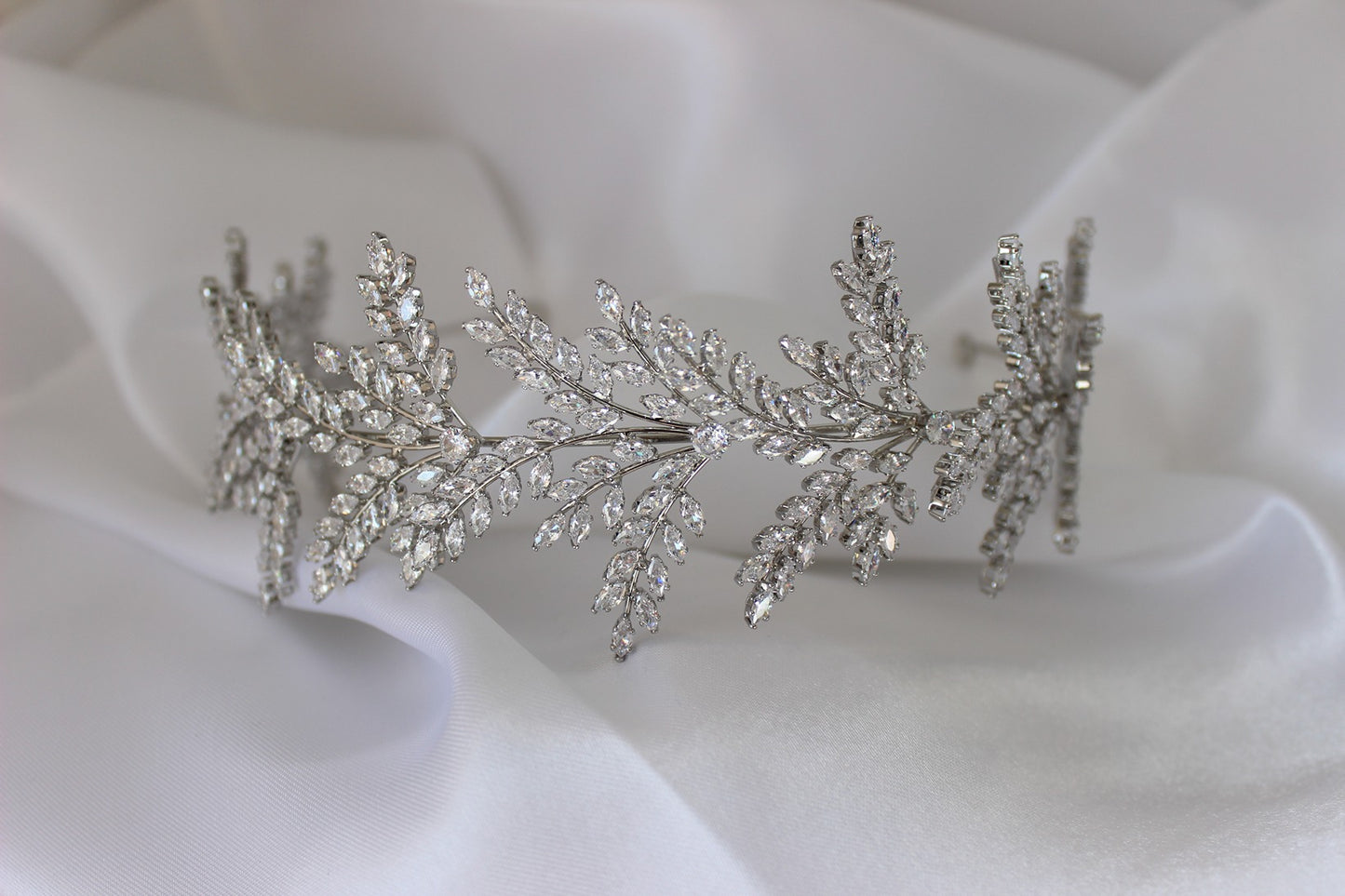 Silver bridal headband on white background