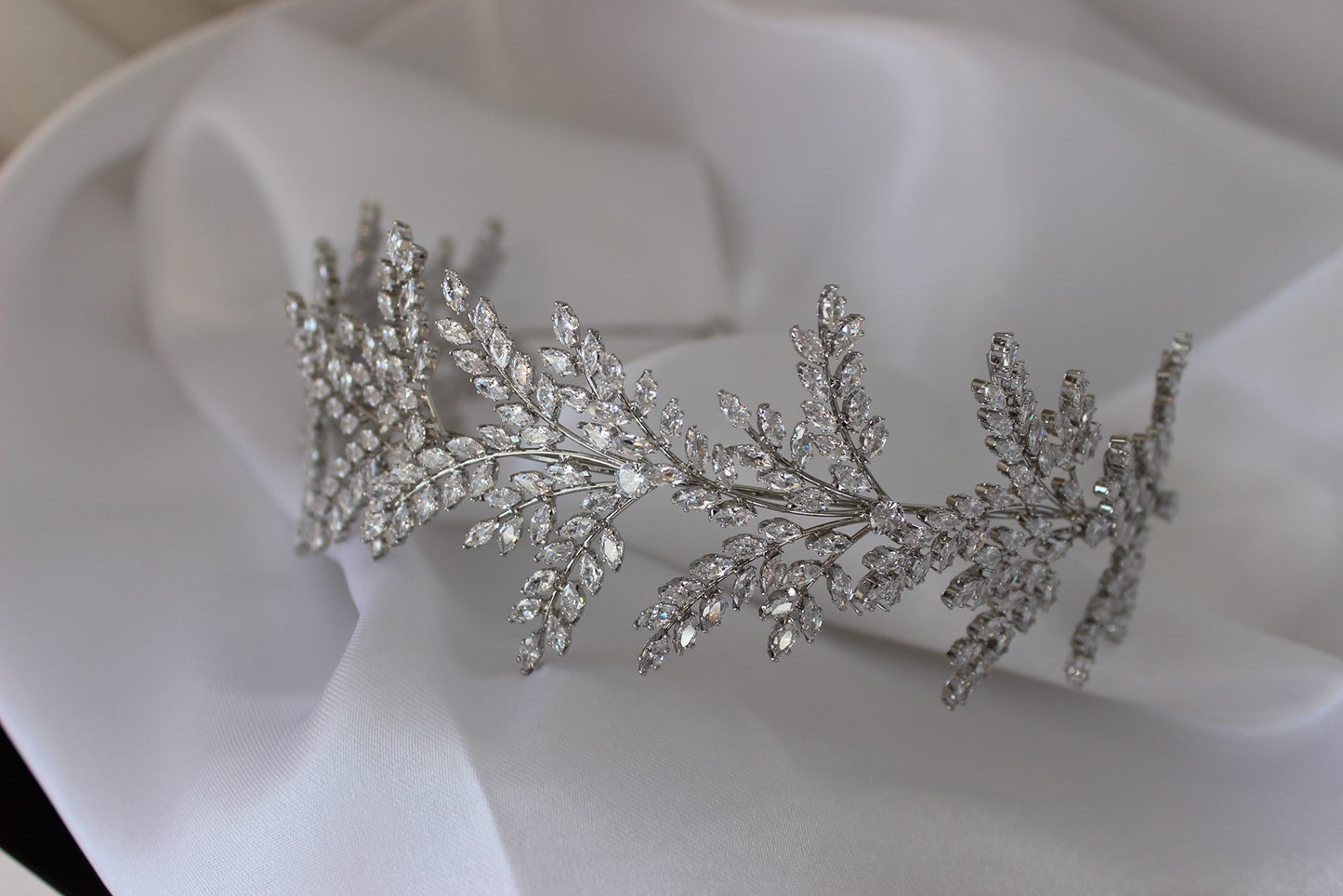 Silver bridal headband on white background