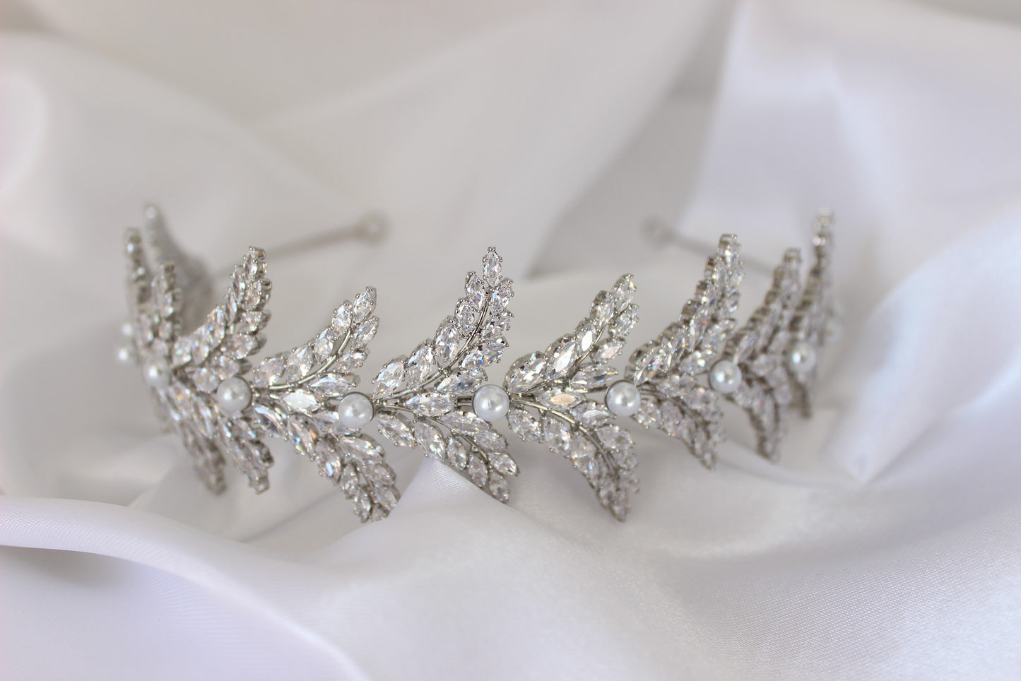 Silver bridal headband on white background