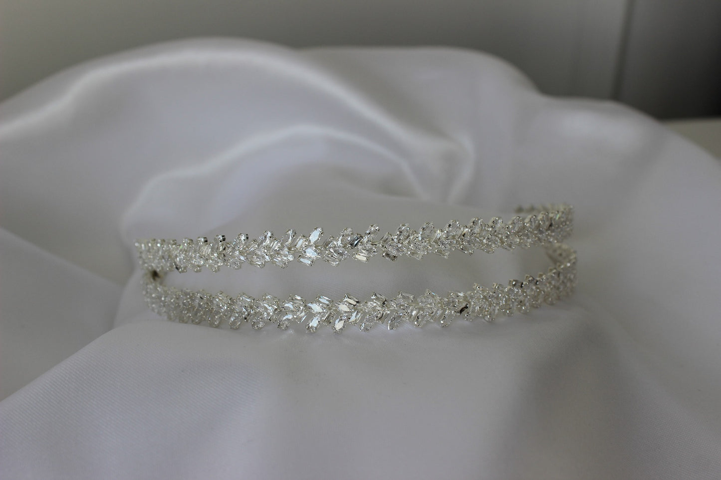 Silver bridal headband on white background