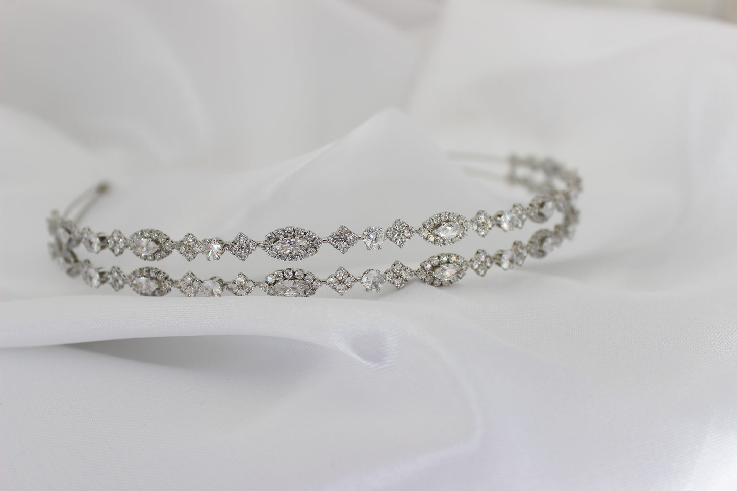 Silver bridal headband on white background