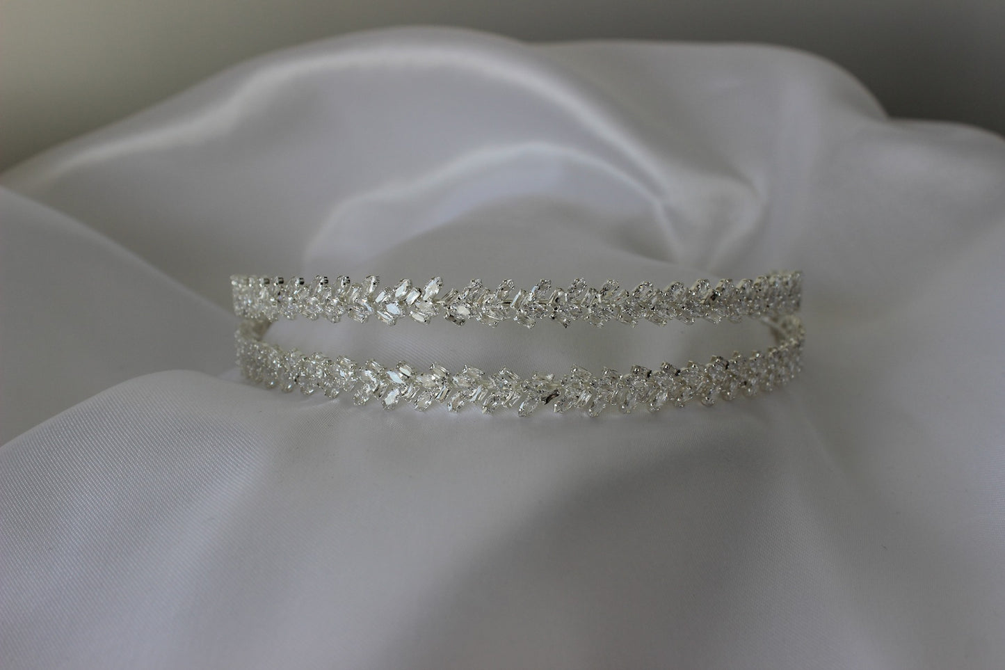 Silver bridal headband on white background