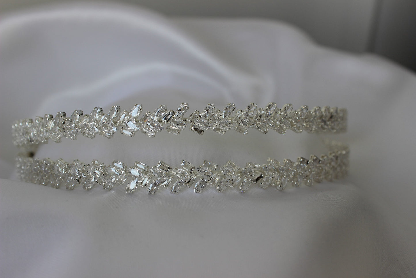 Silver bridal headband on white background
