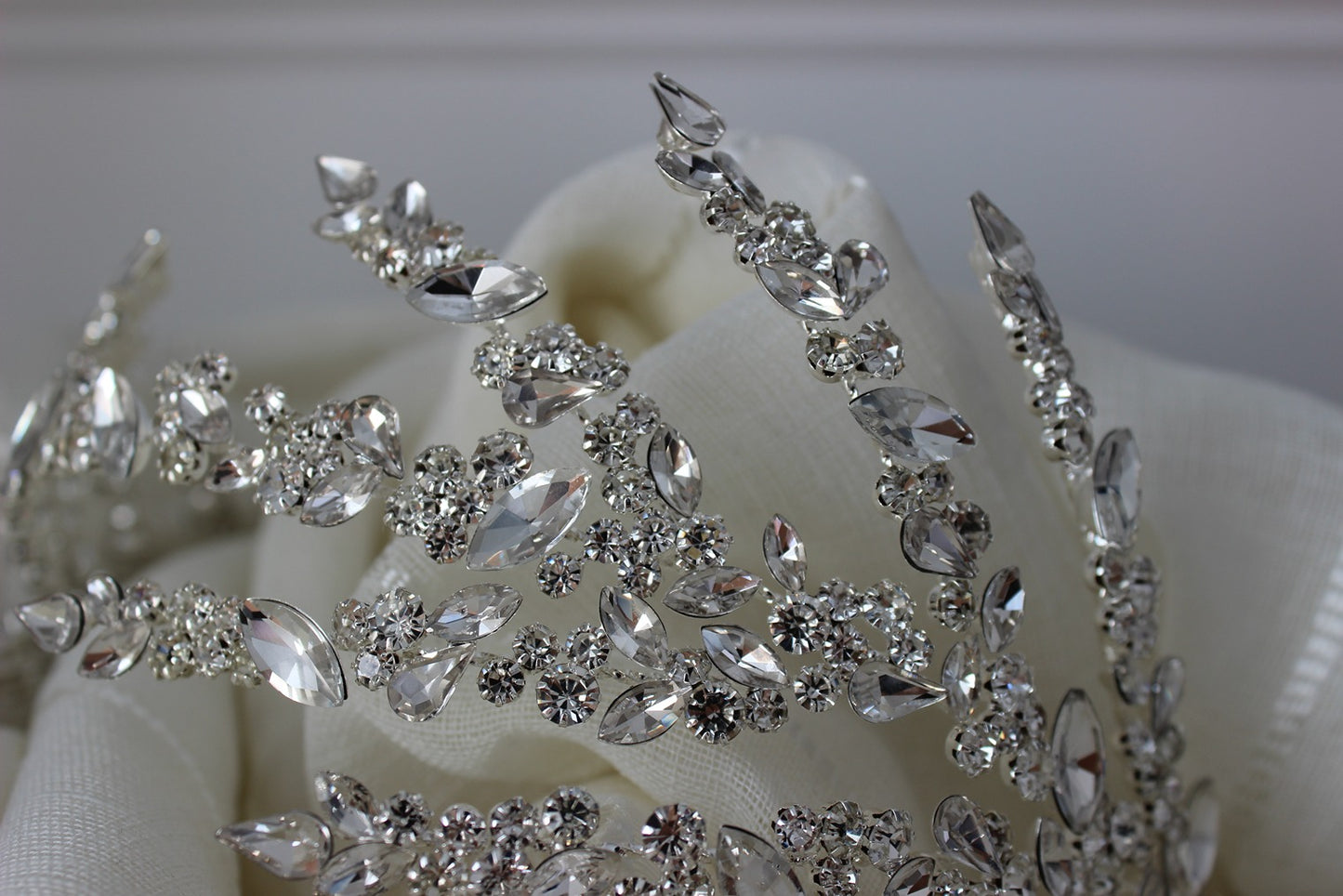 Silver bridal headpiece on white background