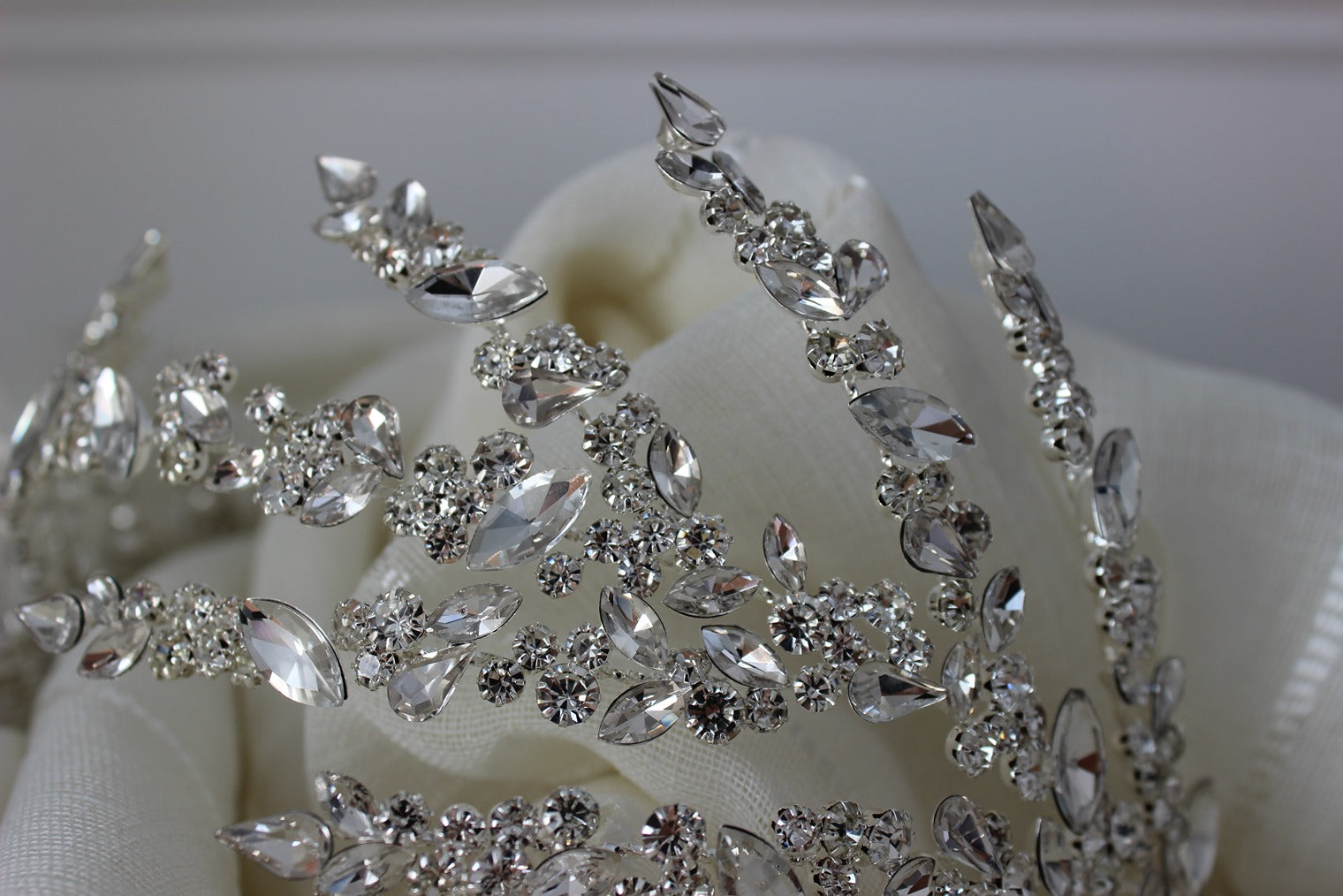 Silver bridal headpiece on white background