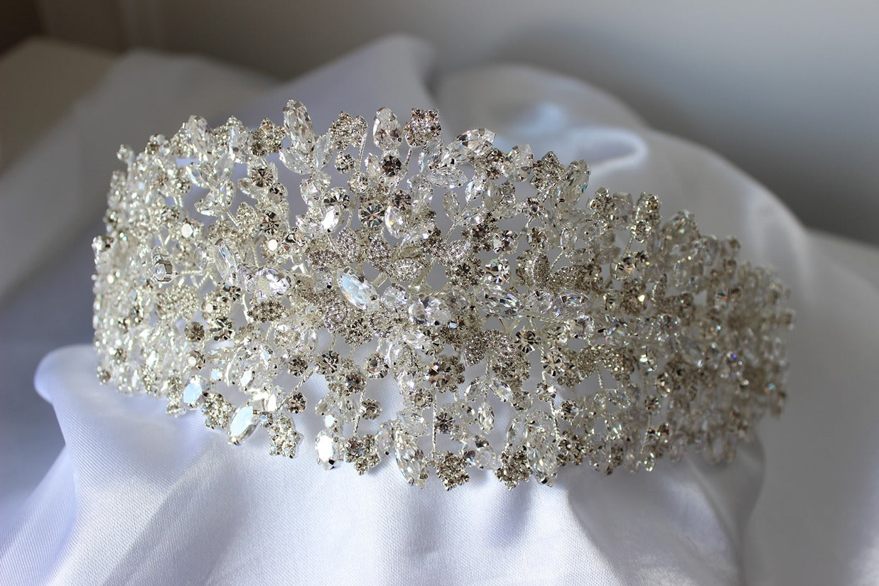 Silver bridal headpiece on white background