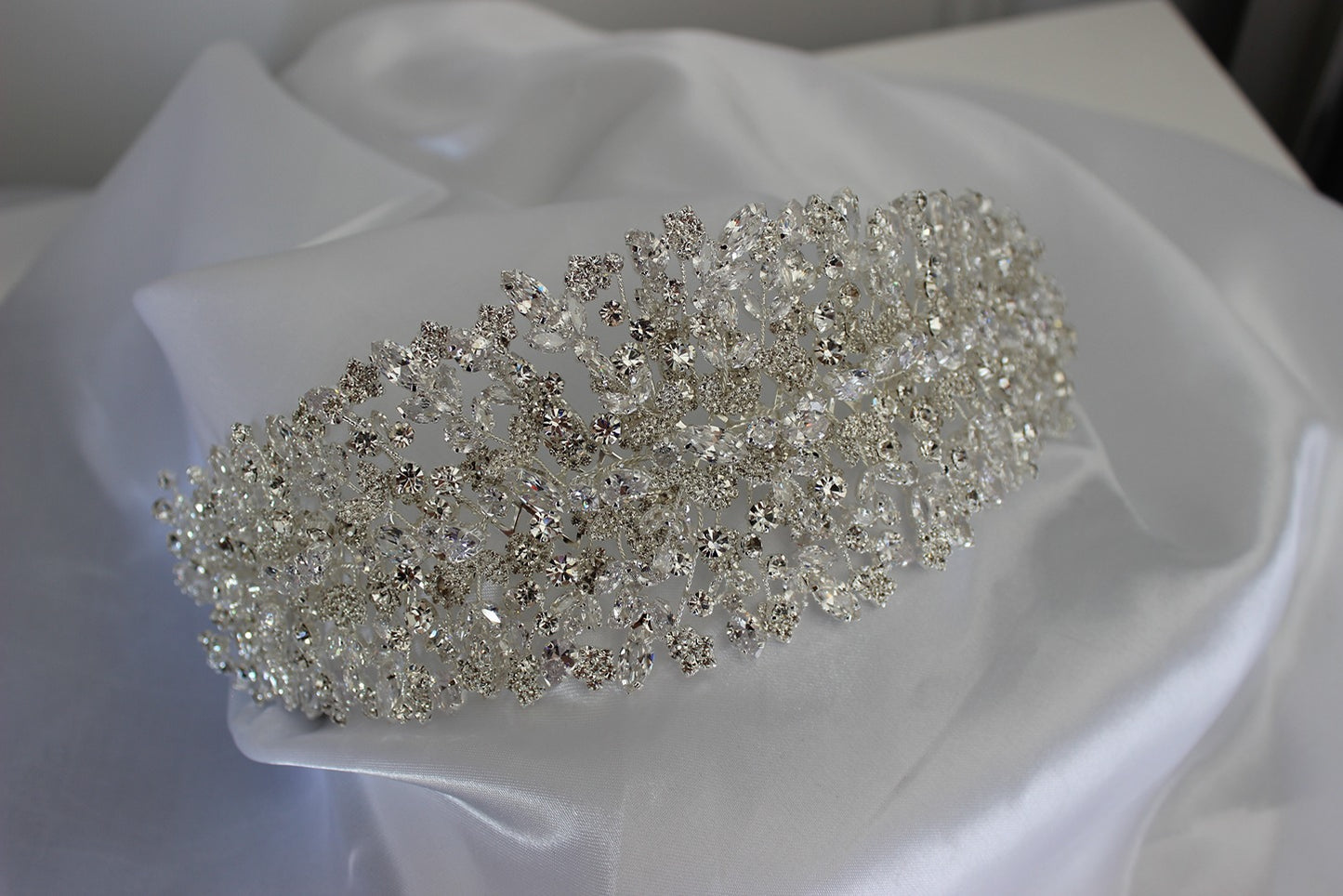 Silver bridal headpiece on white background