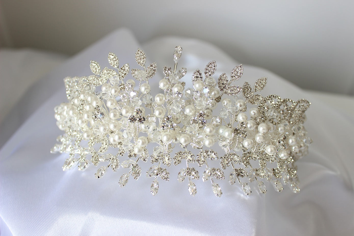 Pearl bridal headpiece on white background