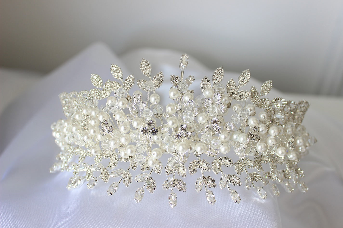 Pearl bridal headpiece on white background