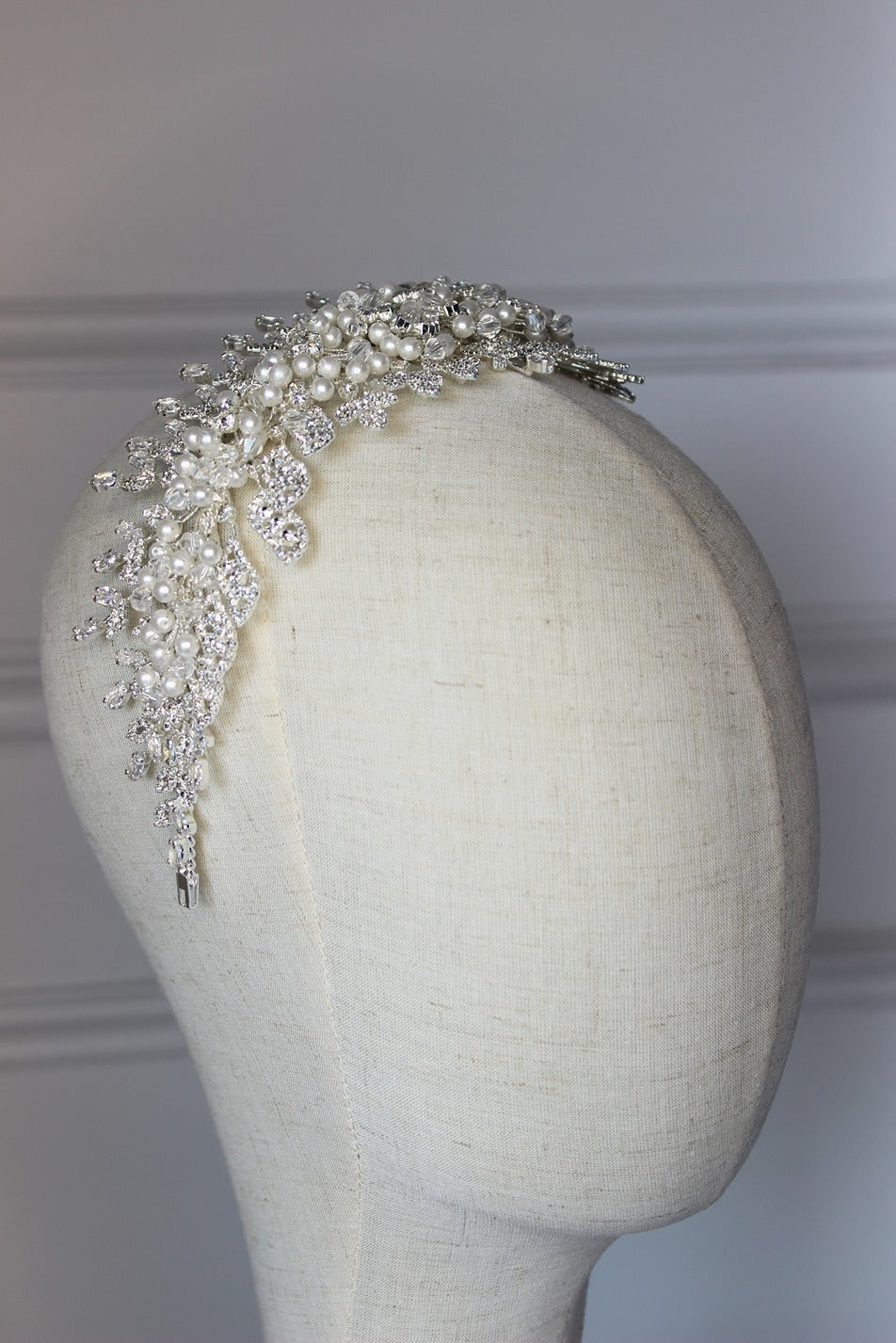 Pearl bridal headpiece on white background