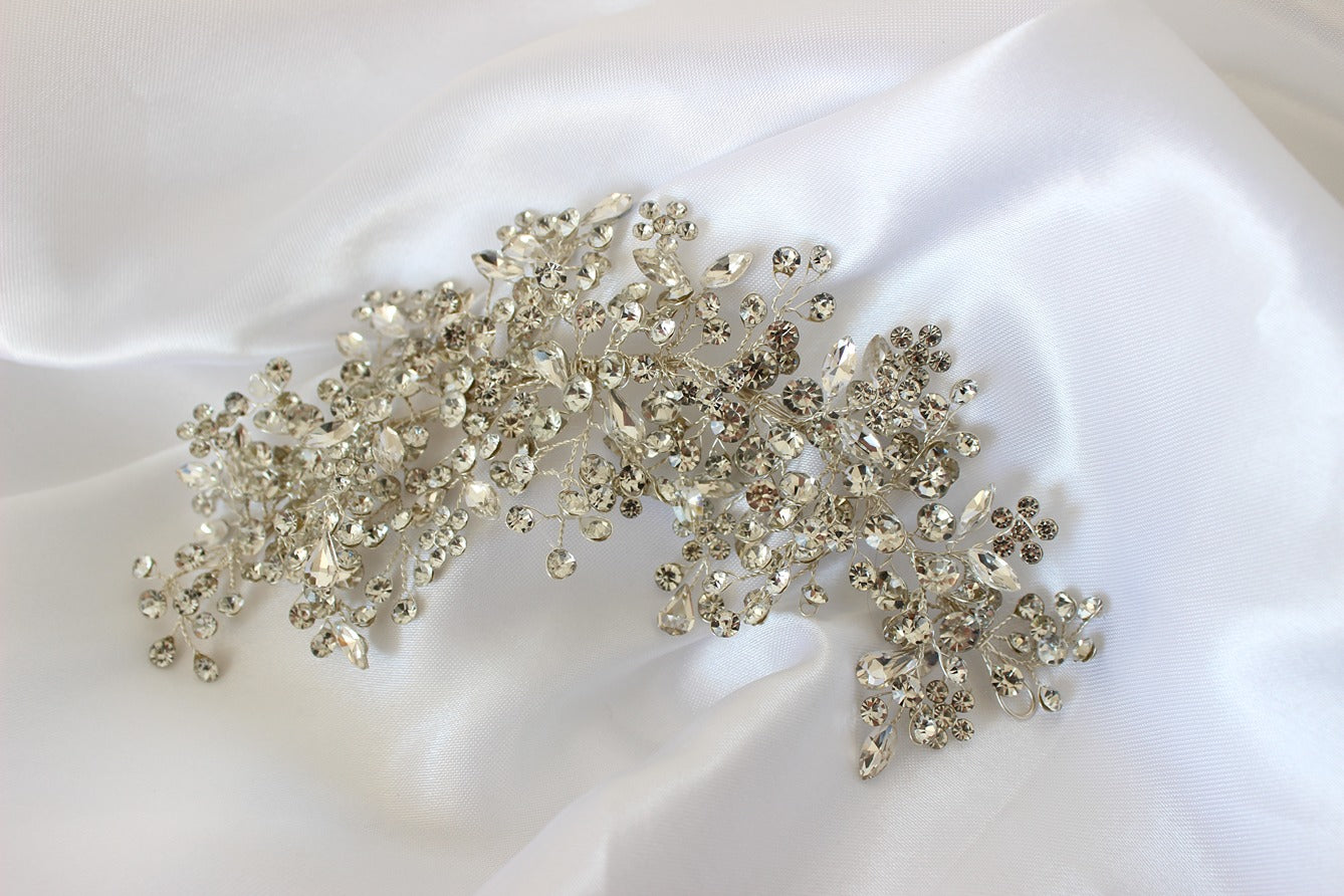 Silver bridal headpiece on white background