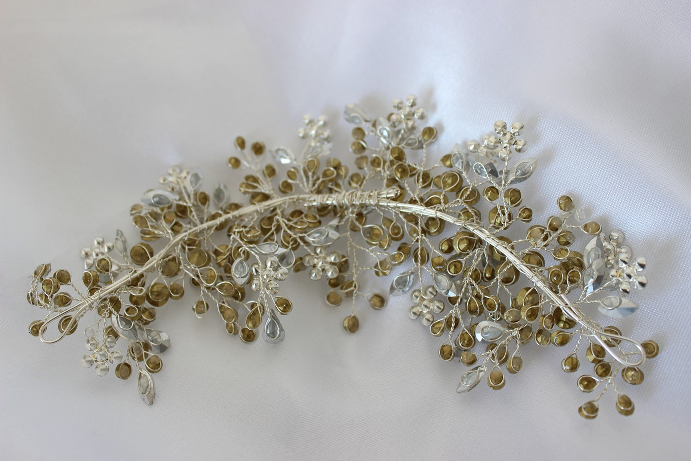 Silver bridal headpiece on white background