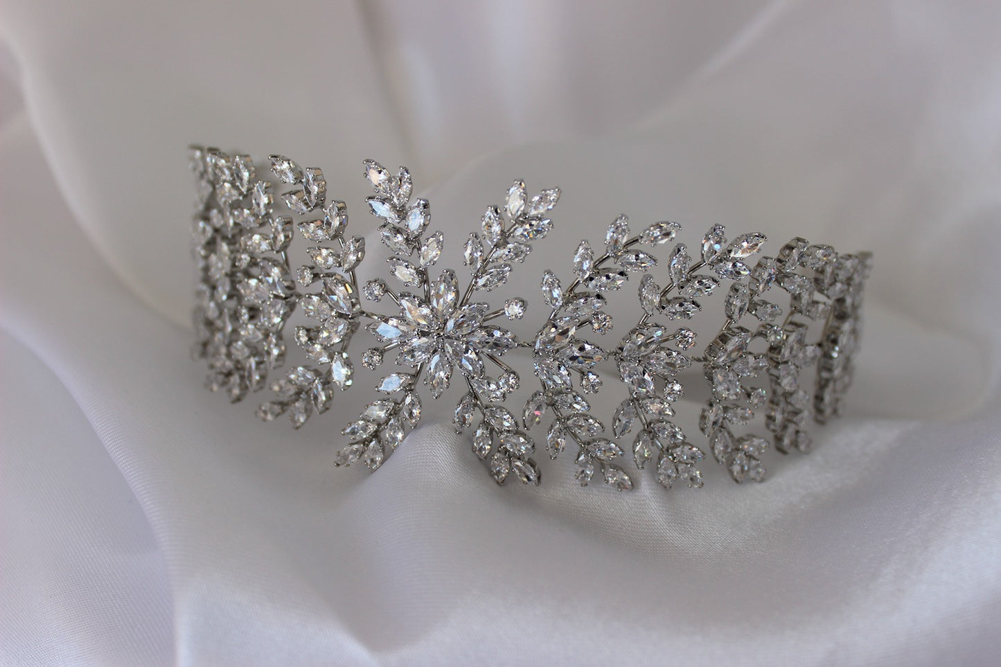 Silver bridal headpiece on white background