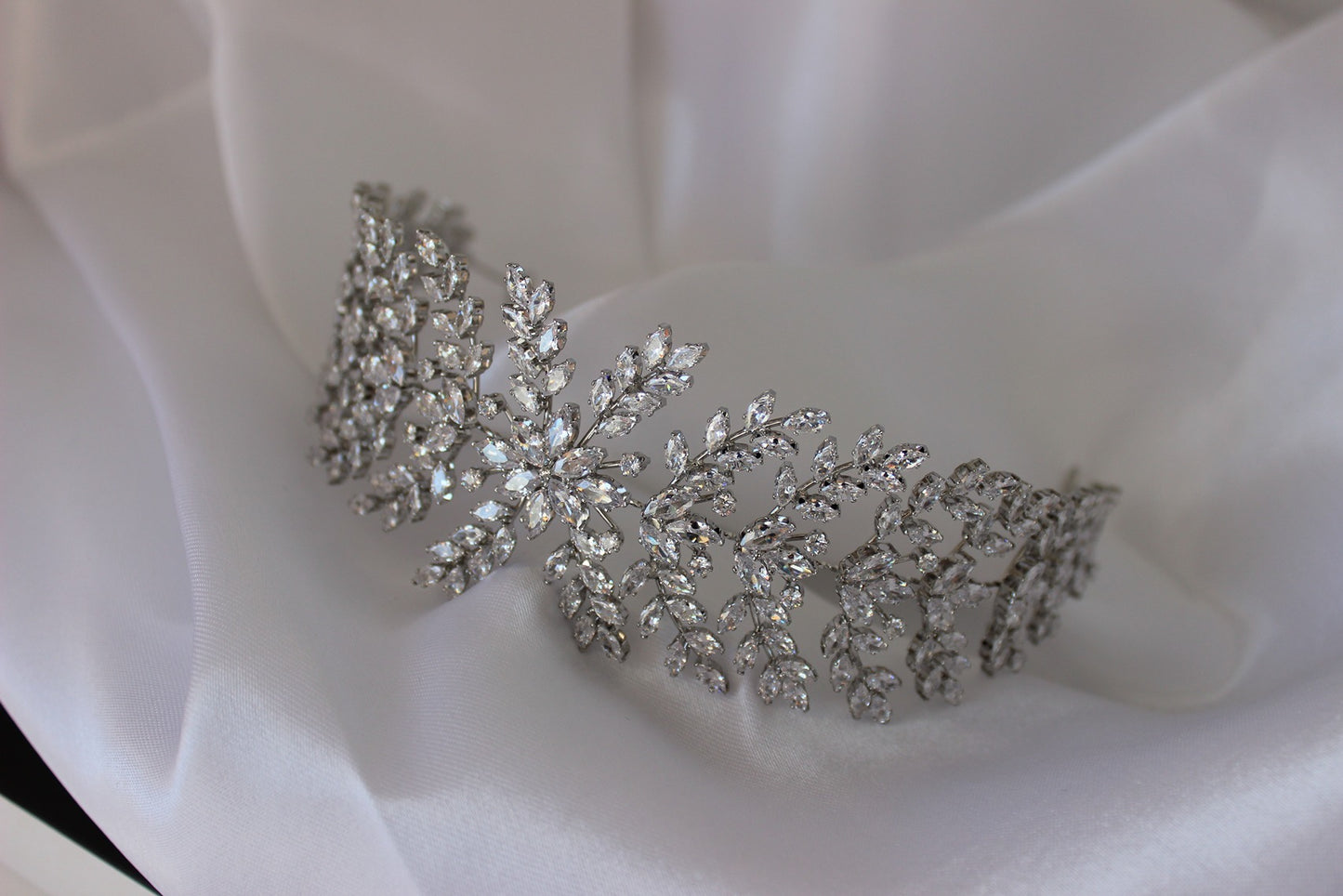 Silver bridal headpiece on white background