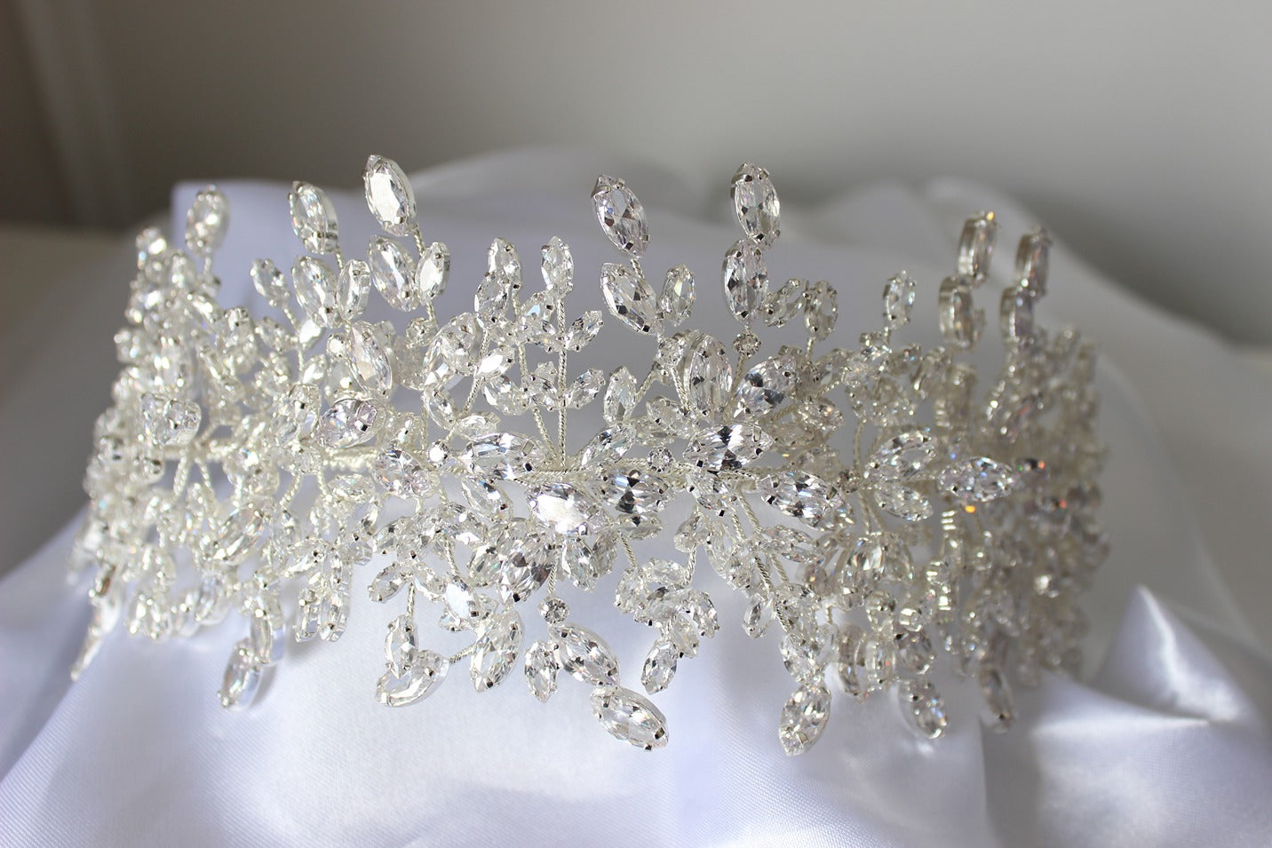 Silver bridal headpiece on white background