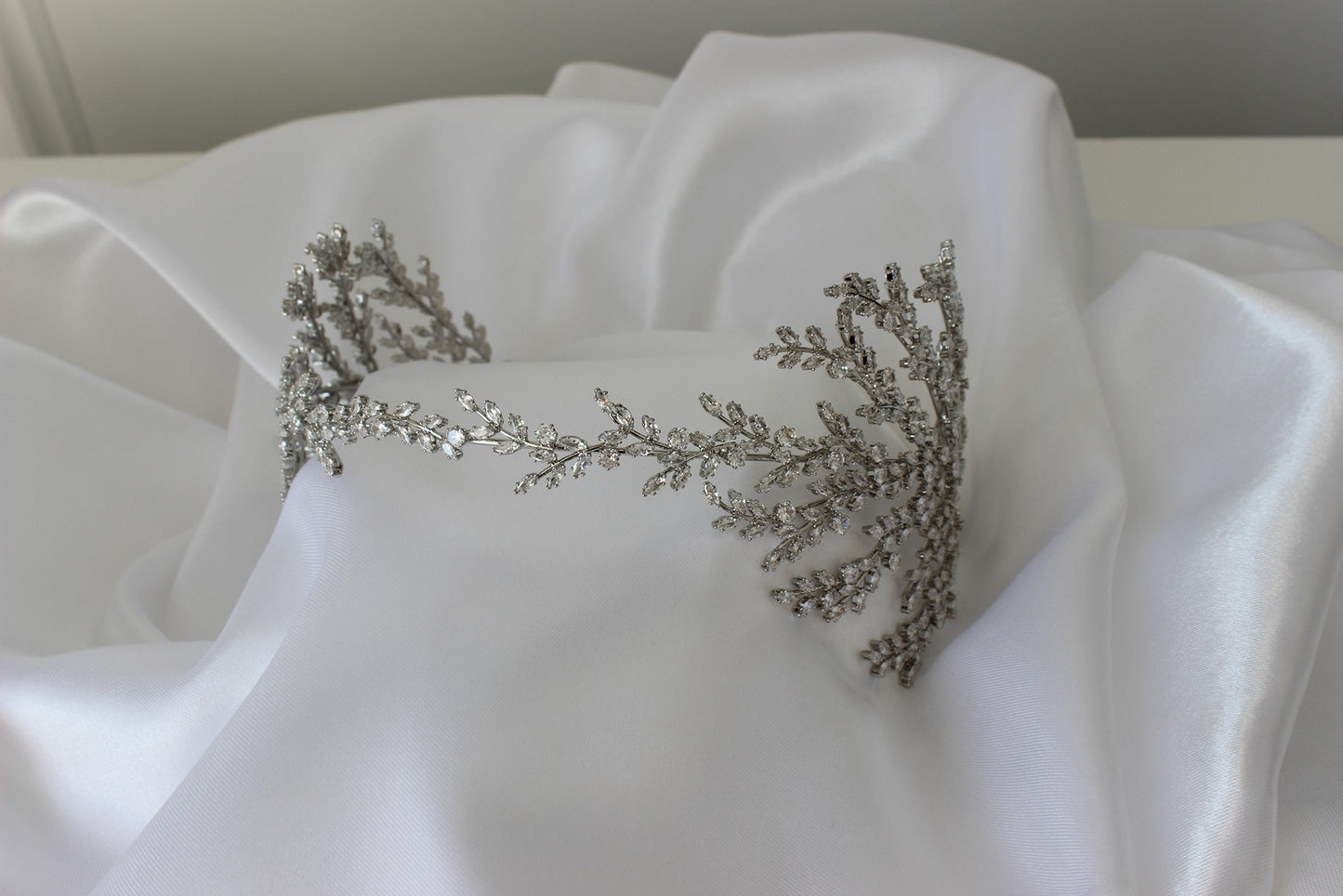 Silver bridal headpiece on white background