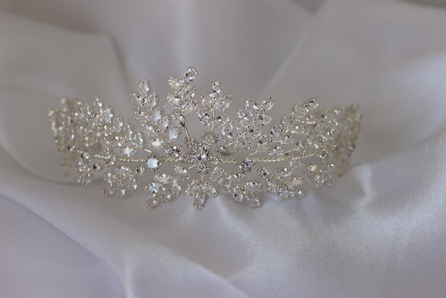 Silver bridal headpiece on white background