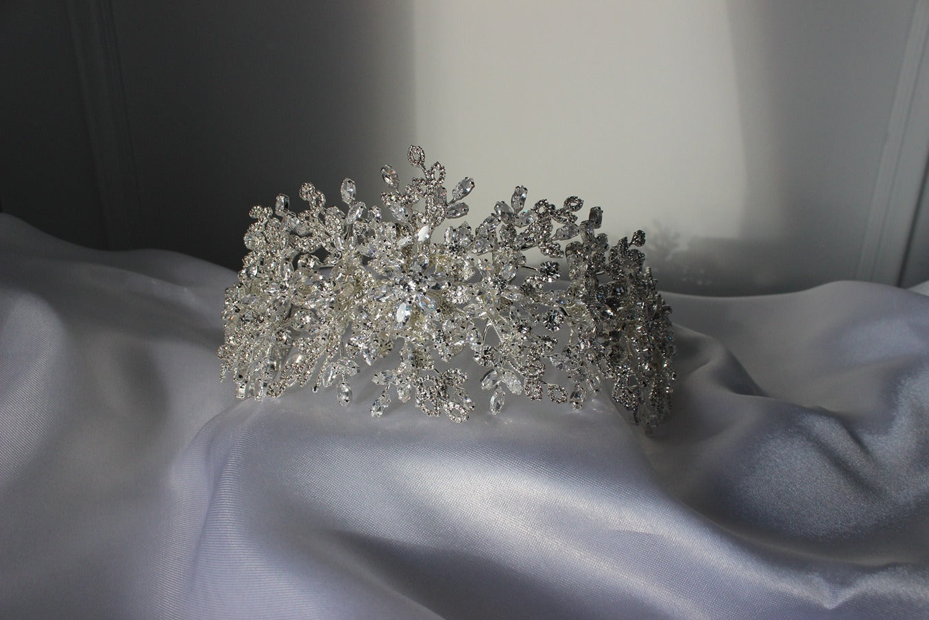 Silver bridal headpiece on white background