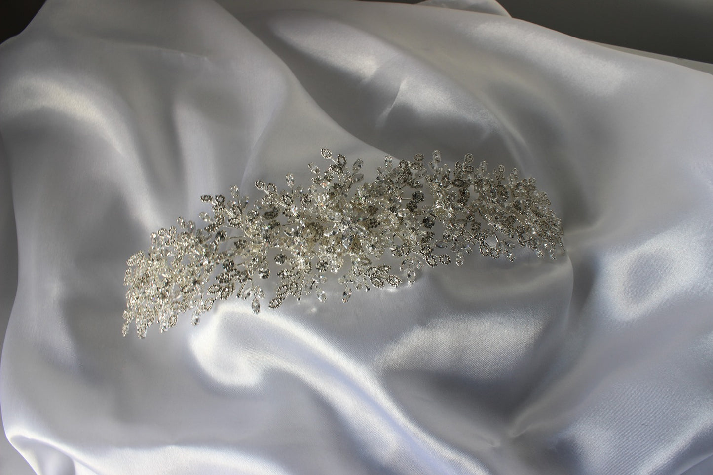 Silver bridal headpiece on white background