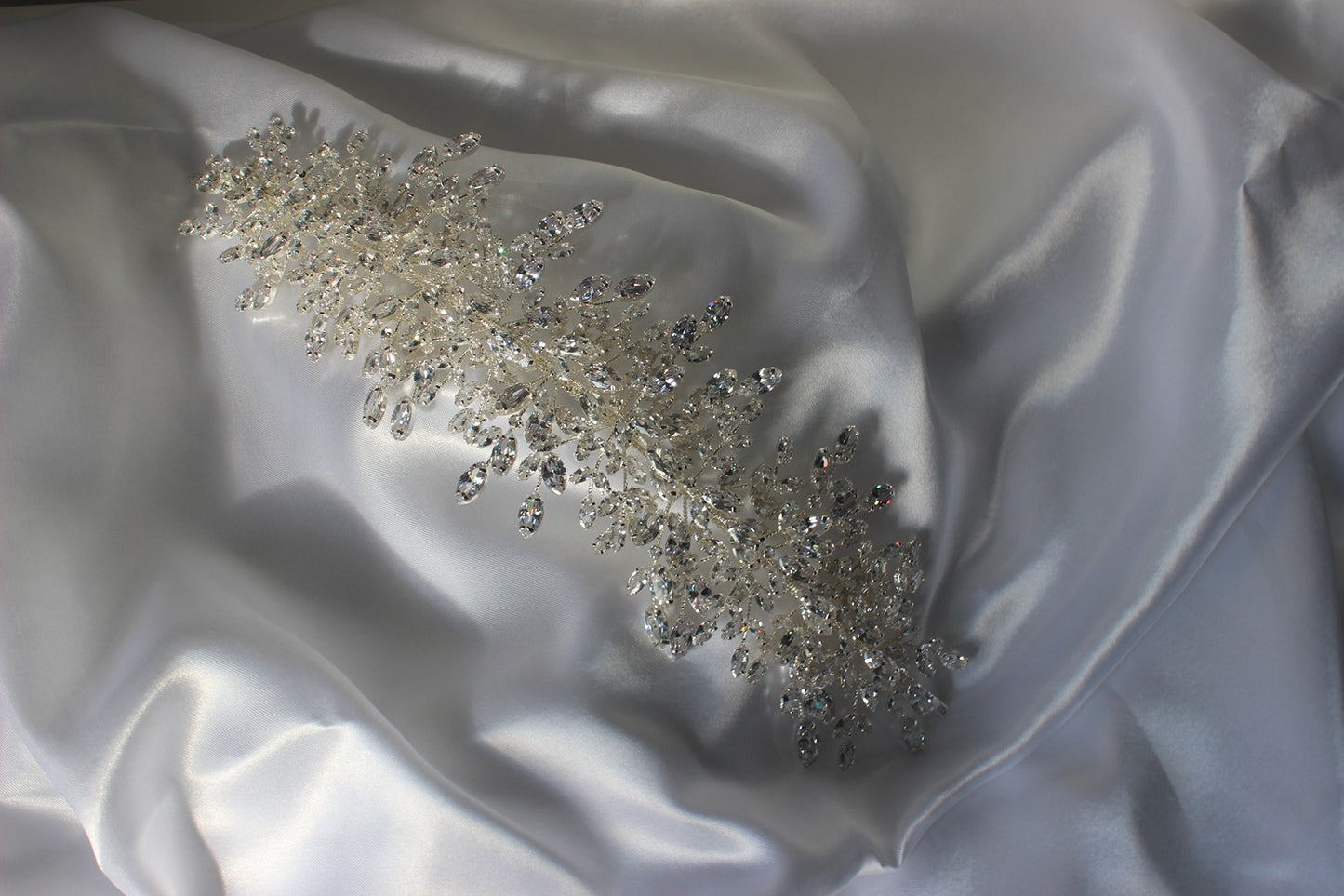 Silver bridal headpiece on white background
