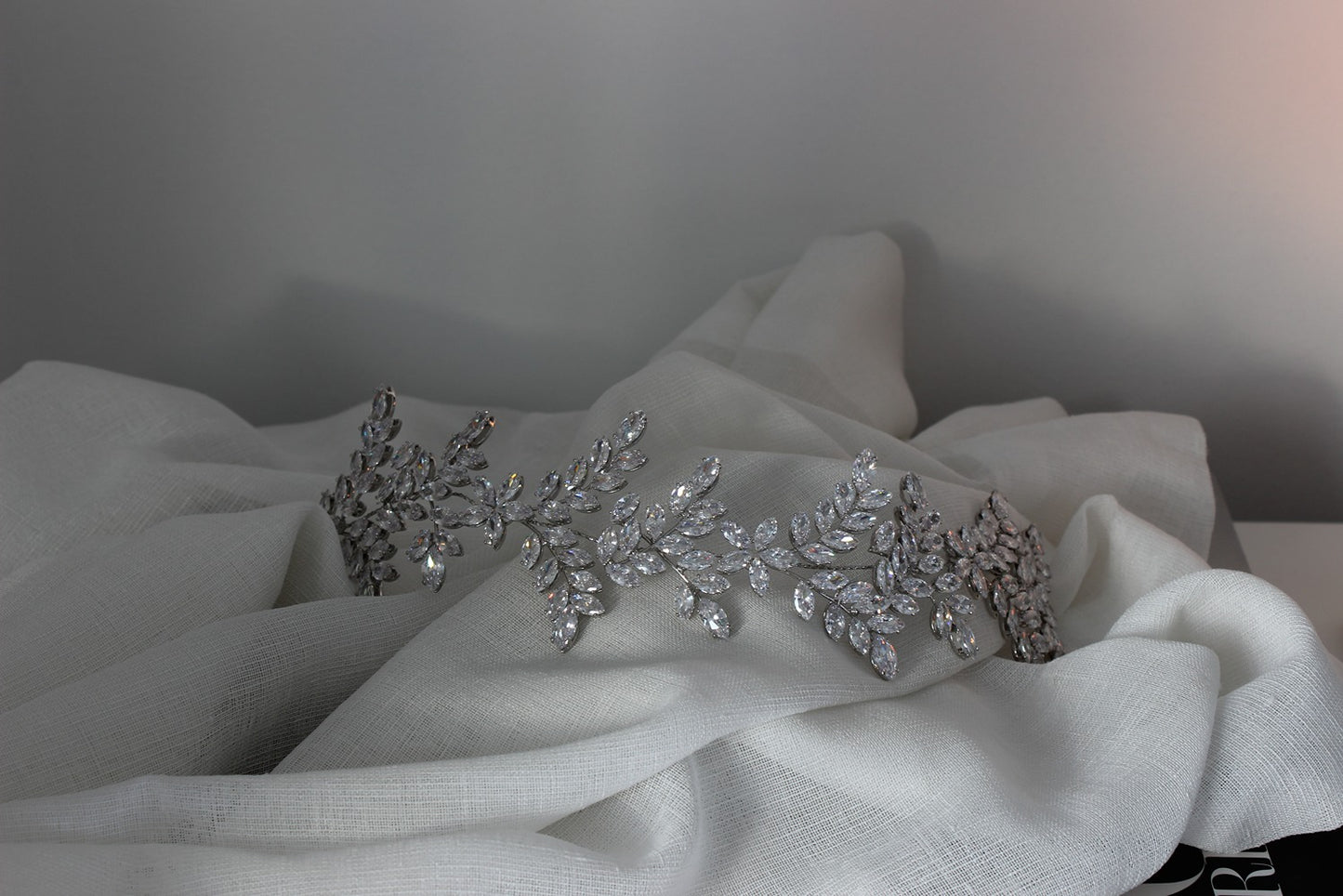 Silver bridal headpiece on white background