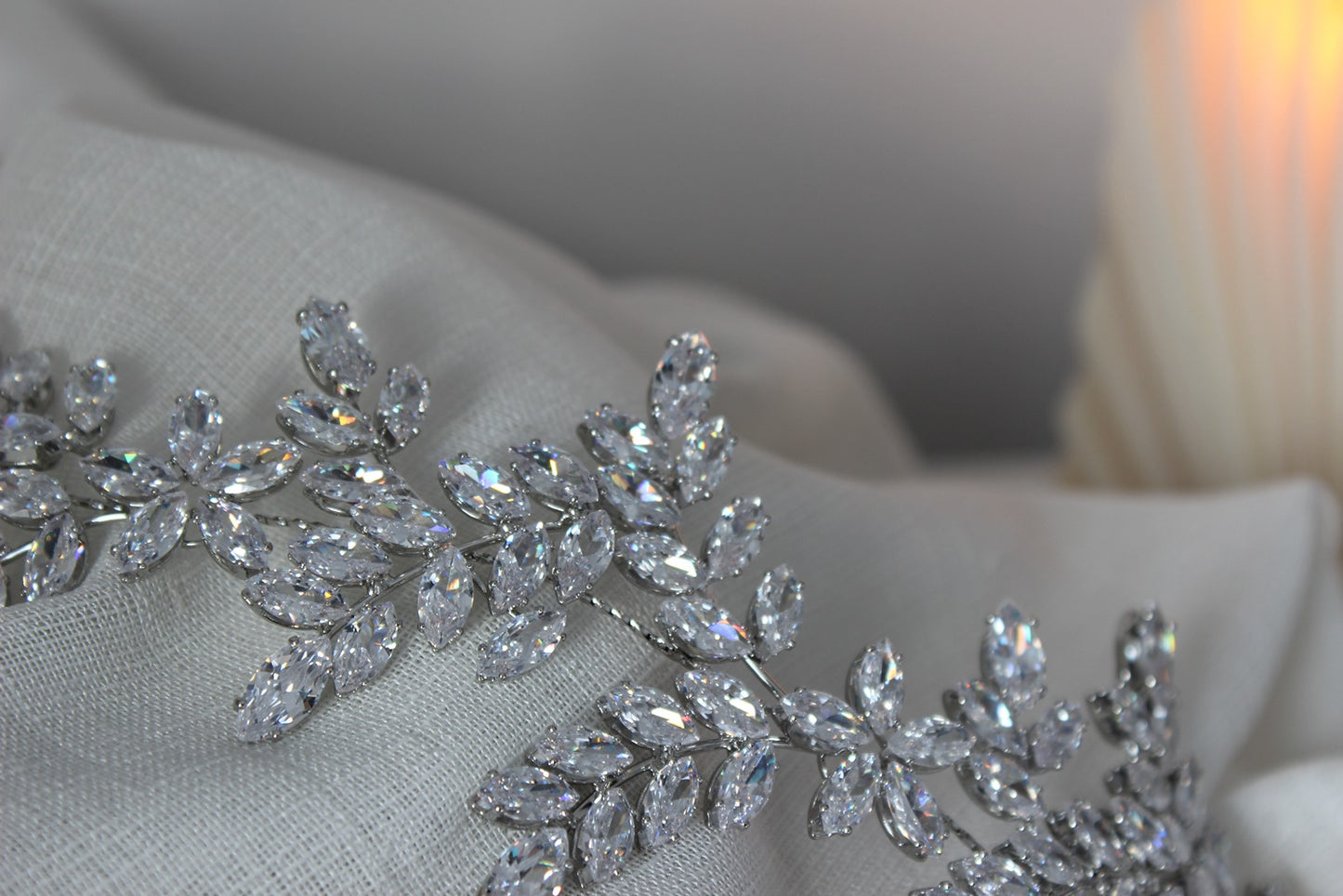 Silver bridal headpiece on white background