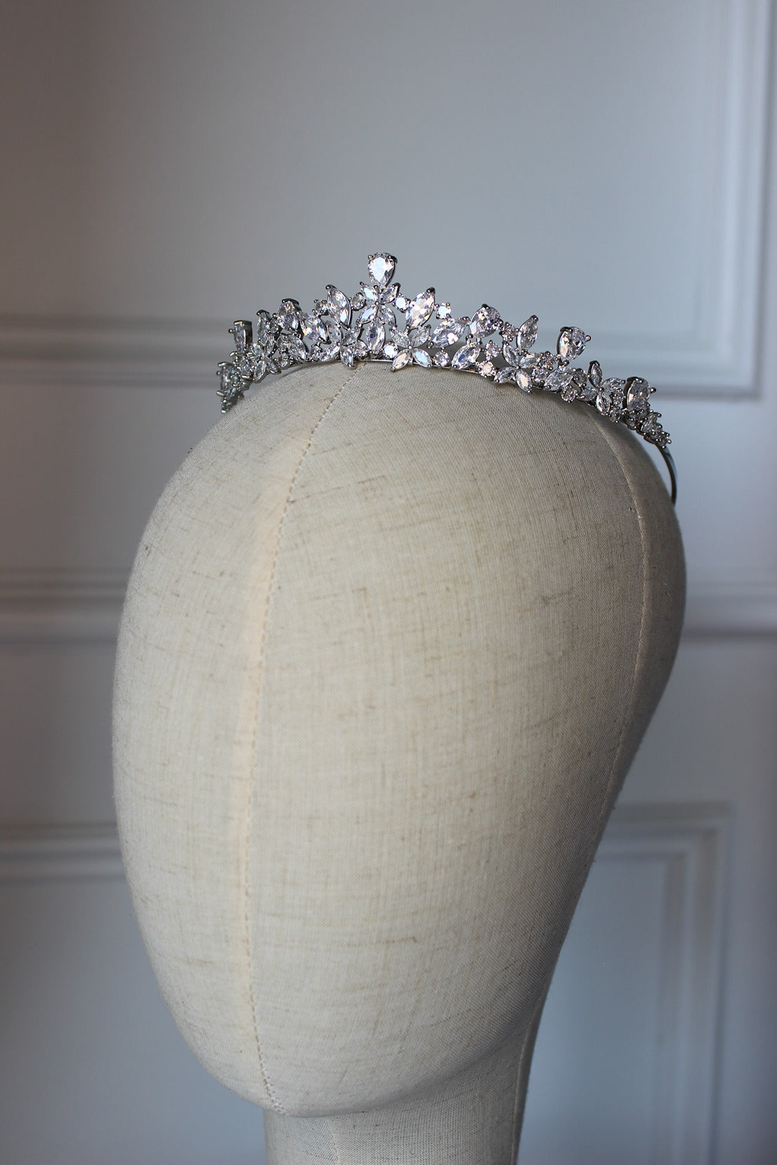 Silver bridal tiara on mannequin