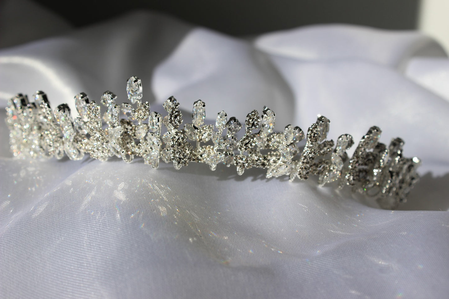 Silver bridal tiara on white background
