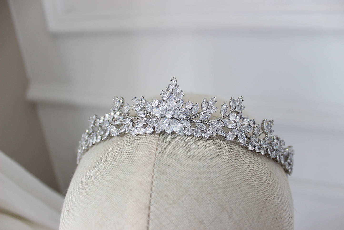 Silver bridal tiara on mannequin