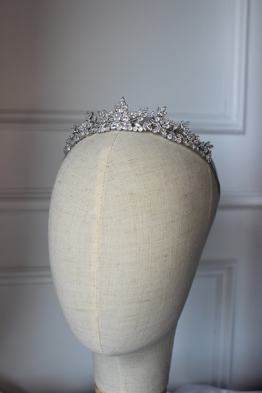 Silver bridal tiara on mannequin