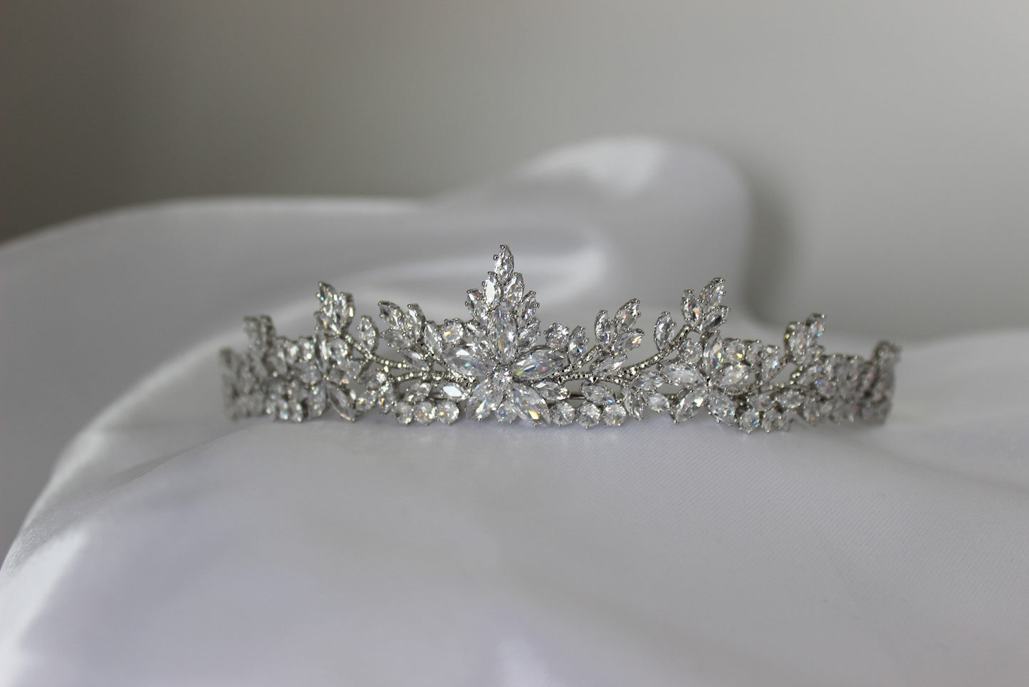 Silver bridal tiara on white background